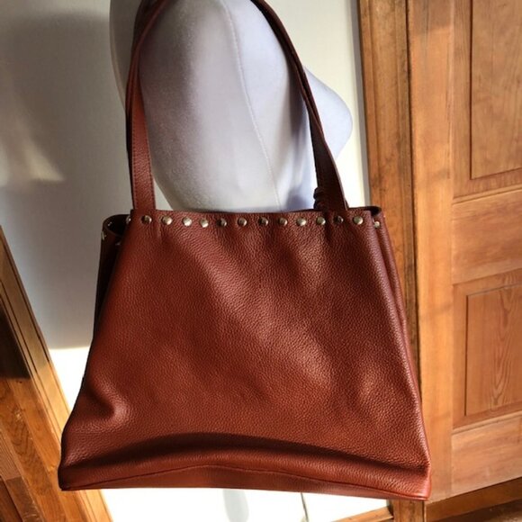 LAGGO Remy British Tan Leather Gold Studded Tassel Tote Bag NWOT - Picture 11 of 17